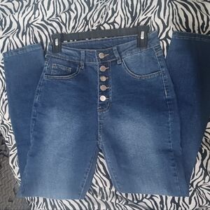 NEW Women 5 buttons denim medium blue wash stretchable jeans